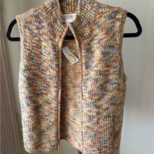 NWT Petite/Small Vintage Talbots Multicolor Knit zippered Cowl Sweater Vest